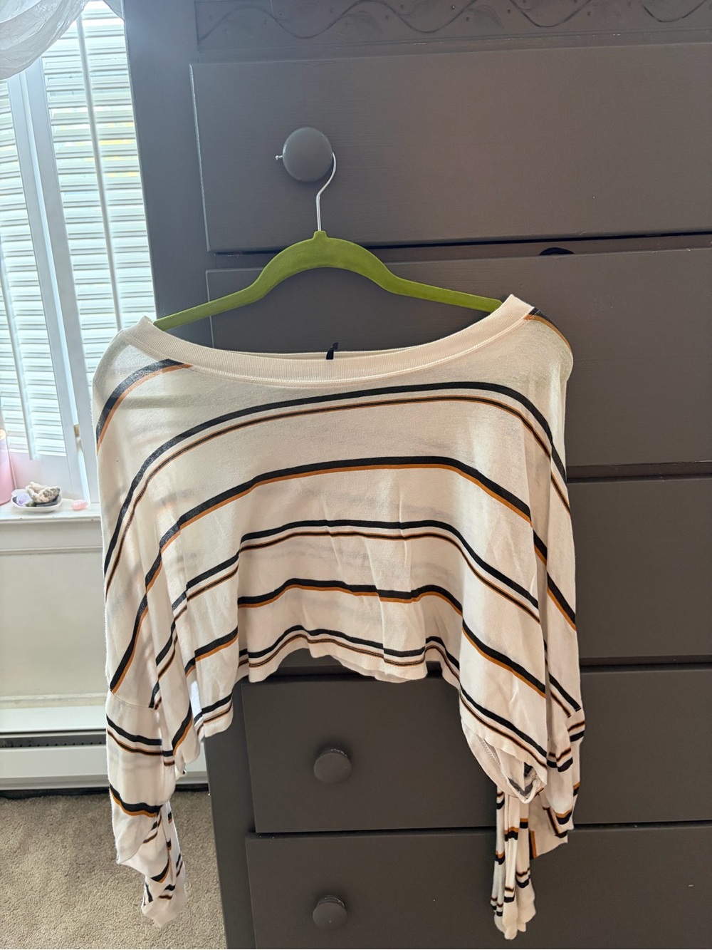Urban Outfitters Stripped Cropped Top - Cream with Black & Mustard Stripes